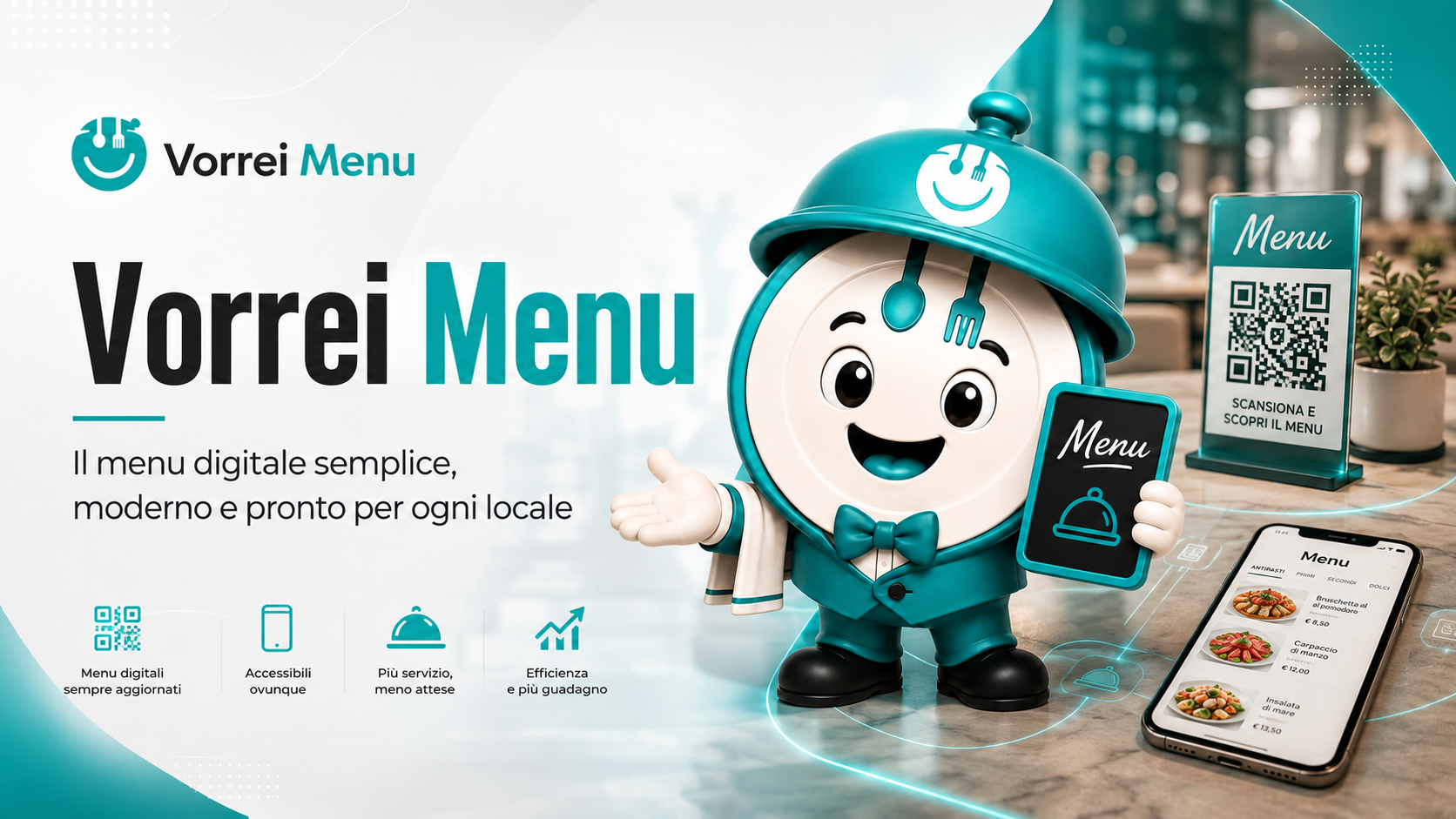 Mascotte Vorrei Menu con menu digitale e QR al tavolo
